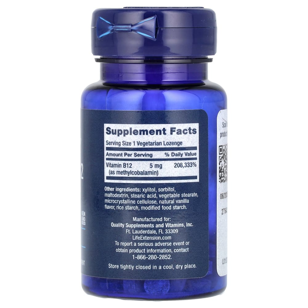 Life Extension Methylcobalamin Vitamin B12 5mg Vegetarian Lozenge Tablets, 60 Count