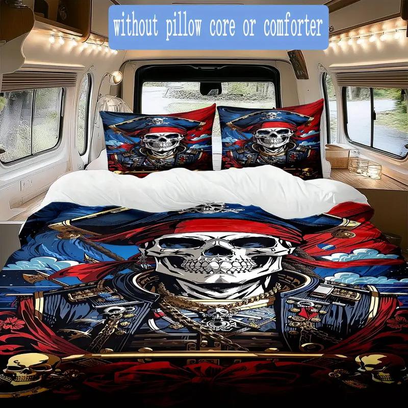 

3D Skul Print Soft with Soft Fabric Duvet Cover Set 2/3pcs, 10% Polyester, Digital Printing, Zip Closure, Lightweight, Machine Washable 120*200cm Single