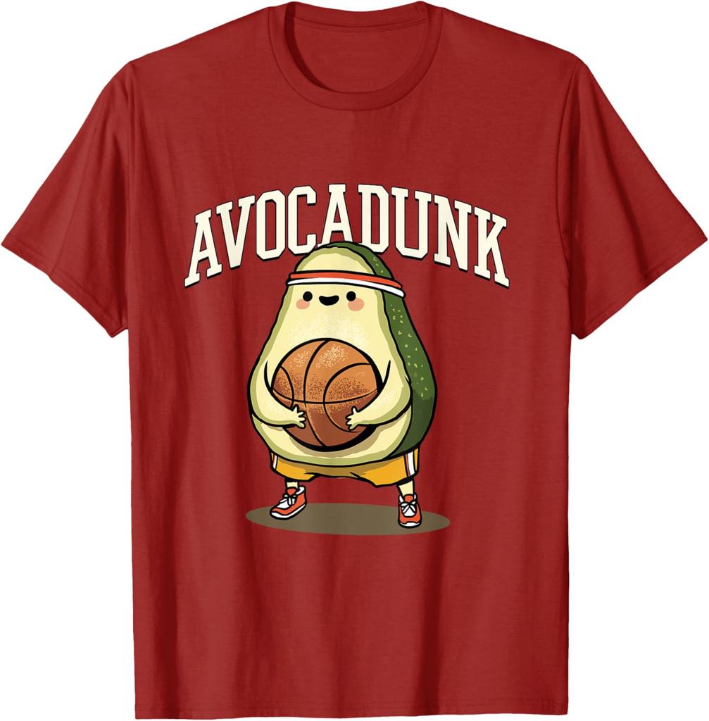 Avocadunk Avocado Basketball Pun Graphic Tee Funny Food Lover Gift Casual T-Shirt