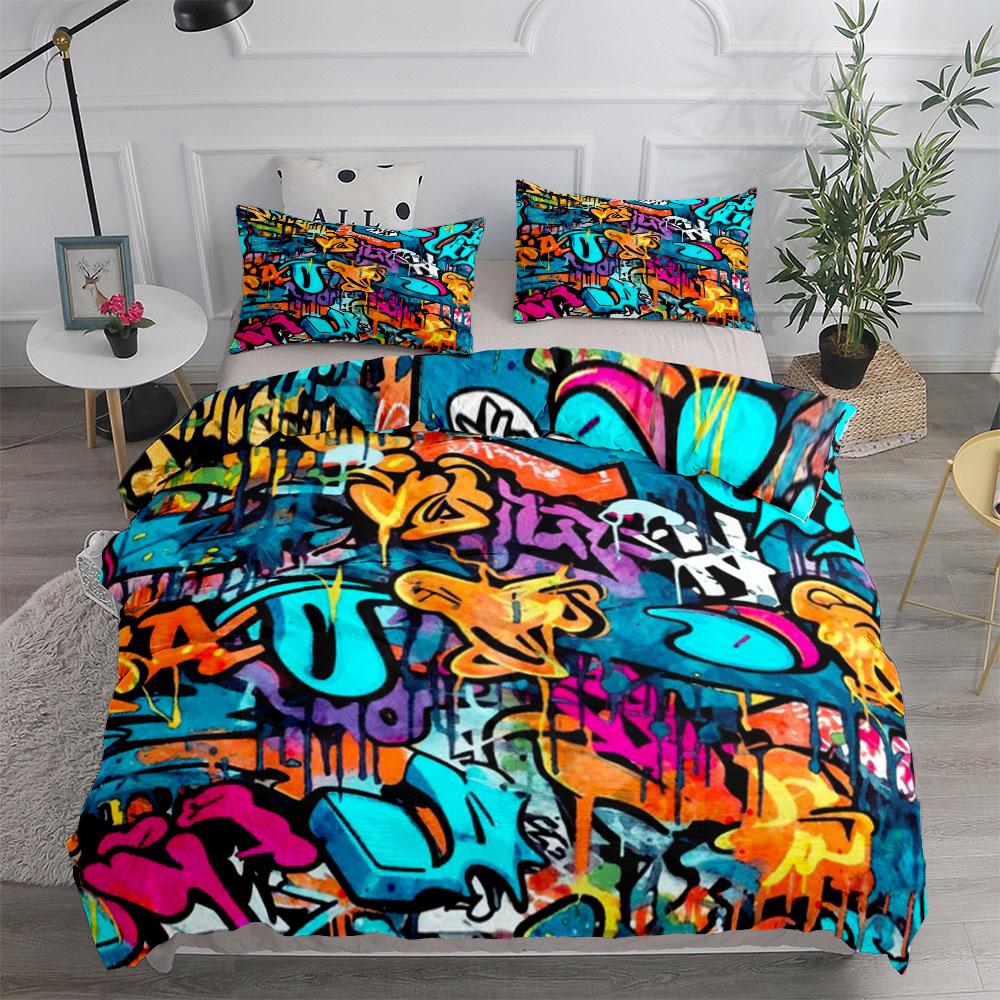 New York Suburbs Graffiti Art Duvet Cover Set King Queen Double Full Twin Single Size Bed Linen Set