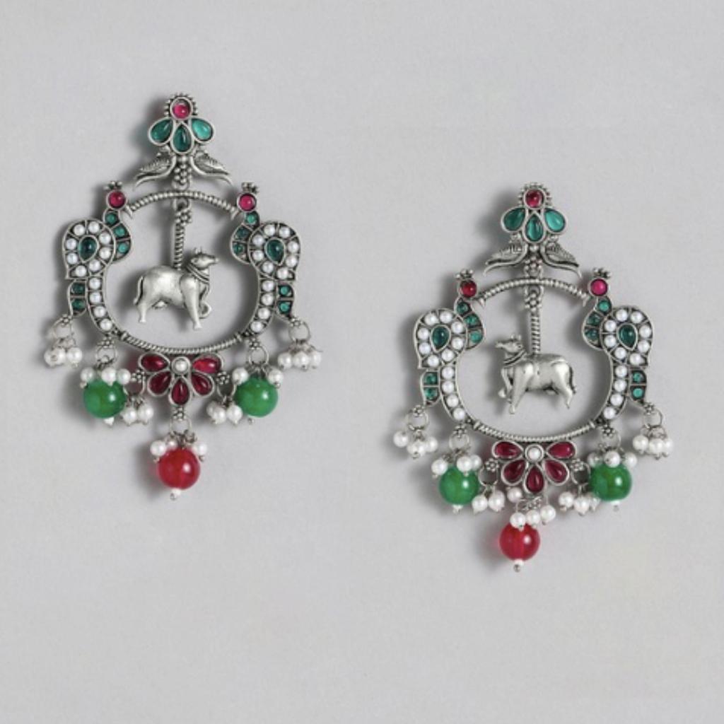 Oxidised Silver Polish Earrings, Silver Pearl Jewelry, Handmade Earring, Women Fashion Earrings