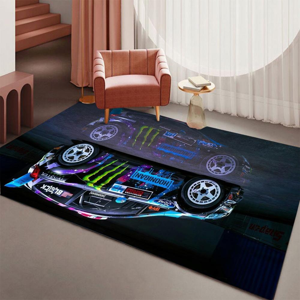 Racing Car Rug Large Size 3D Print Non-Slip Floor Mat Soft Comfortable Carpet for Living Room Kids Boys Bedroom Home Decoration