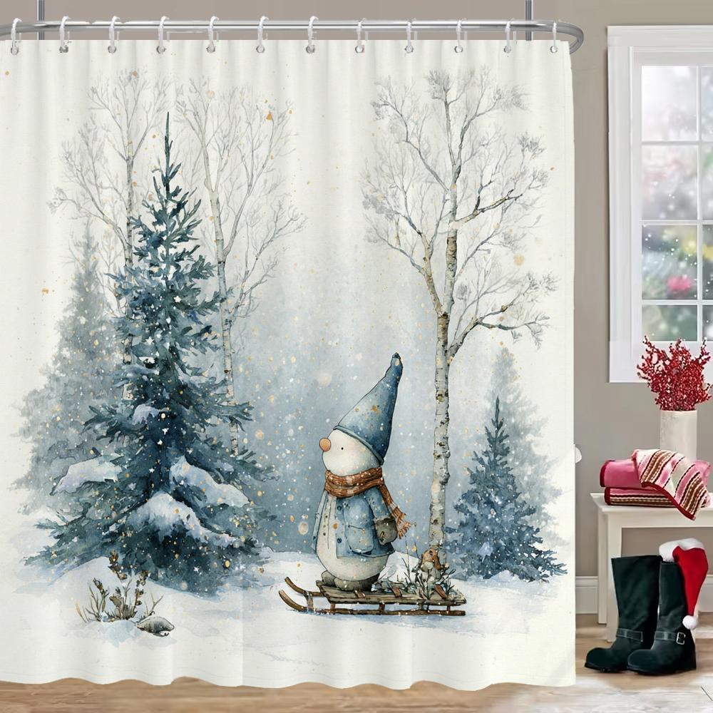 Santa Claus elves Shower Curtain, Bathroom Curtain, Merry Christmas Shower Curtain, home decoration Christmas Curtain with Hook
