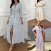 Summer New European And American Fashion Stripe Printing Elegant Style Shirt Dress