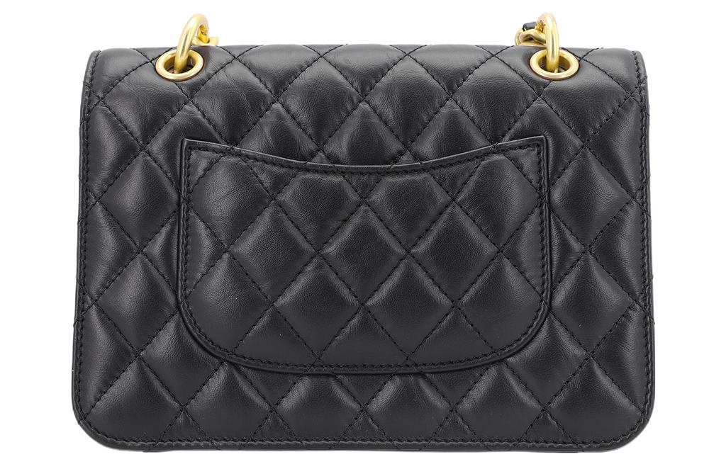 Chanel 23s Fibbia Dorata Borsa Tofu Pelle di Mucca Borsa a Tracolla Flip Borsa a Spalla Singola Borsa a Tracolla Regolare Donna Nera