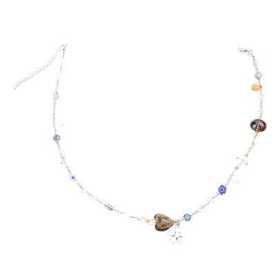 Personalized Flower Necklace for Women Gifts Crystal Gravel Beaded Choker Chain Statement Necklace Cute Choker Jewelry