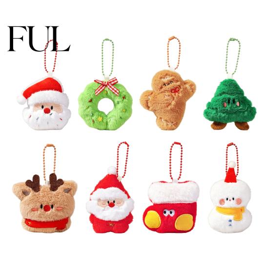 Decorative Plush Accessories Christmas Keychain, Cute Stuffed Santa Wreath Gingerbread Ornaments, Soft Cartoon Keychains for Bags Holiday Bag