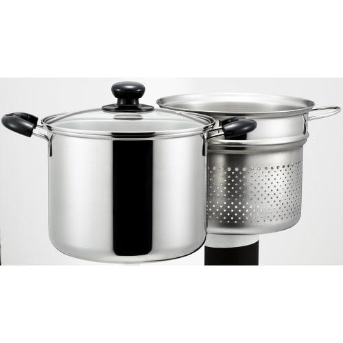 Yoshikawa CookLook II Pasta Pot, 22cm, 6.5L, with Glass Lid and Inner, Stainless Steel, Induction and Gas Compatible, Made in Japan, SJ2187