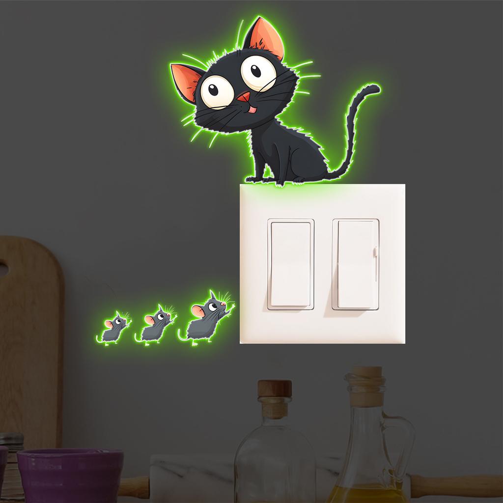 1pcs Cartoon Creative Cat Butterfly Silhouette Bedroom Living Room Light Switch Stickers Decorative Wall Stickers Self-adhesive