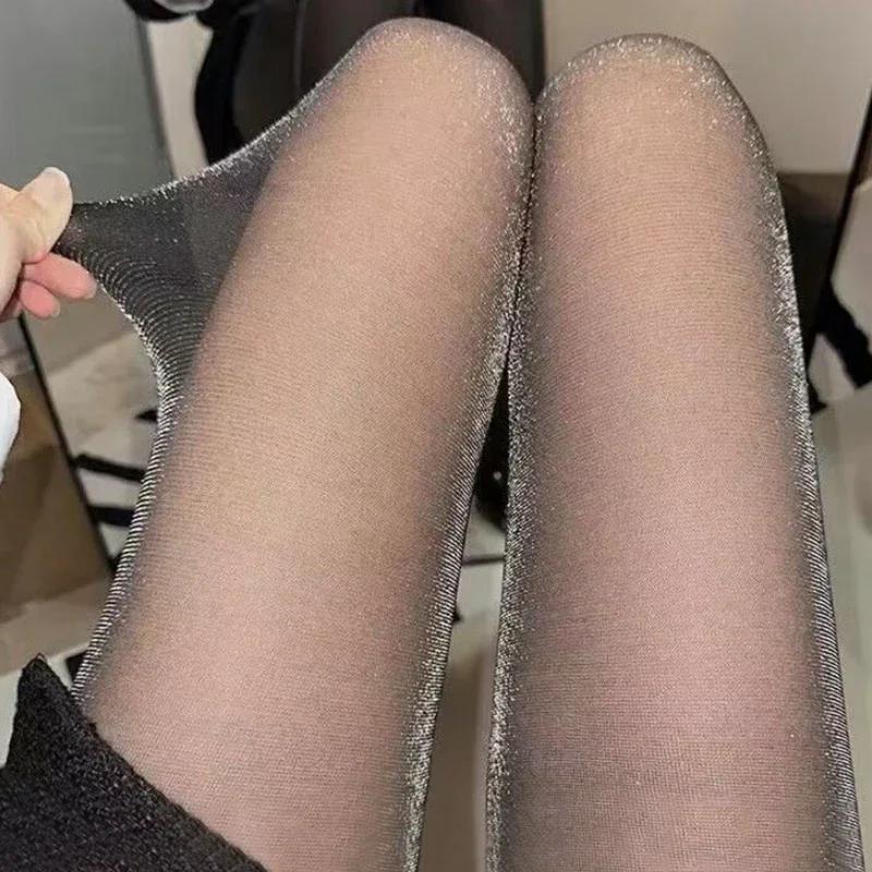 New Sexy Shinny Tights Stocking Women Transparent Tights Underwear Glitter Bright Hosiery Ladies Slim Thigh High Panty Stockings