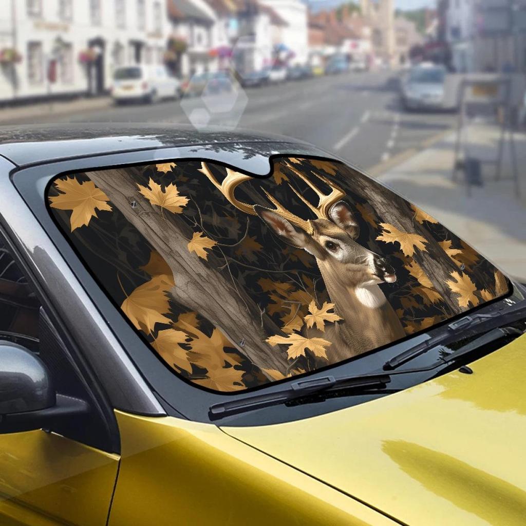 SHEIN Elk Print Aluminum Foil Sunshade - Portable, No-Install Windshield Visor for Men & Women