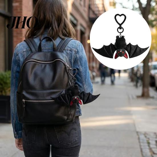Gothic Bat Keychain Plush Black Transformable Key Ring Pendant Bag Charm Backpack Purse Halloween Gift for Lovers Accessory