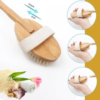 URBAN BOX Detachable Wooden Bath Brush, Bamboo Shower Brush with Long Curved Handle, Wood Long Handle Pig Bristles Bathing Brushes Shower Brush Ba