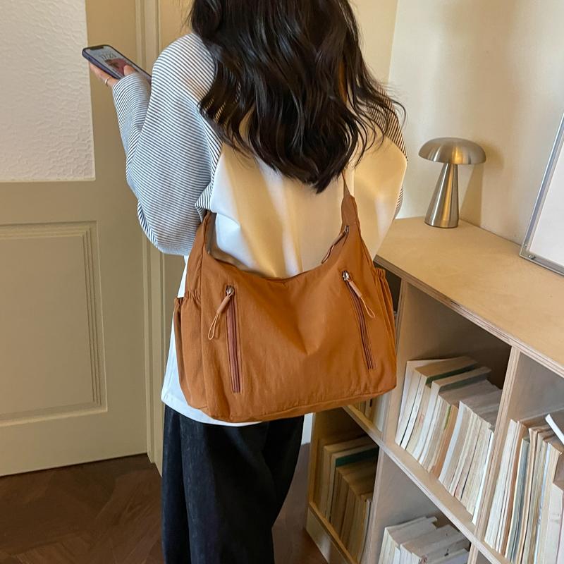 Casual Nylon Crossbody Shoulder Bag with Multiple Zipper Pockets Adjustable Strap Lightweight Hobo Purse