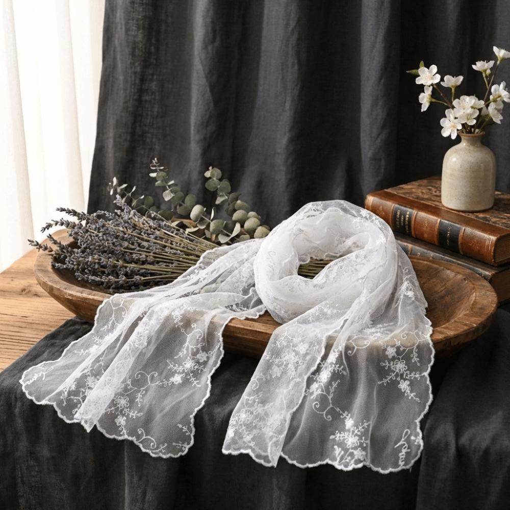 New Lace Embroidery Lace Scarf Literary Yarn Elegant Long Scarf Korean Style Embroidery Scarf Elegant
