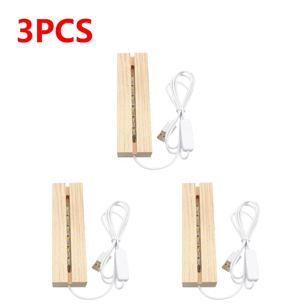 1-10PCS LED Wood Light Display Crystal Wooden Lighted Base Stand Acrylic Light Plate Base USB Wooden Base for Resin Art Light