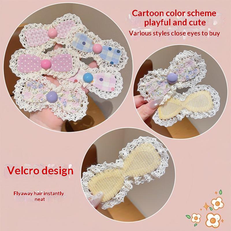 1Pcs Girls Lolita Floral Bow Baby Bangs Sticker Kid Hair Accessories Korean Lace Velcro Hair Clippings Sorting Broken Hair Clips