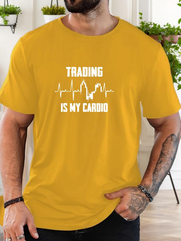 Men's TRADING IS MY CARDIO pattern summer casual crew neck short T-shirt