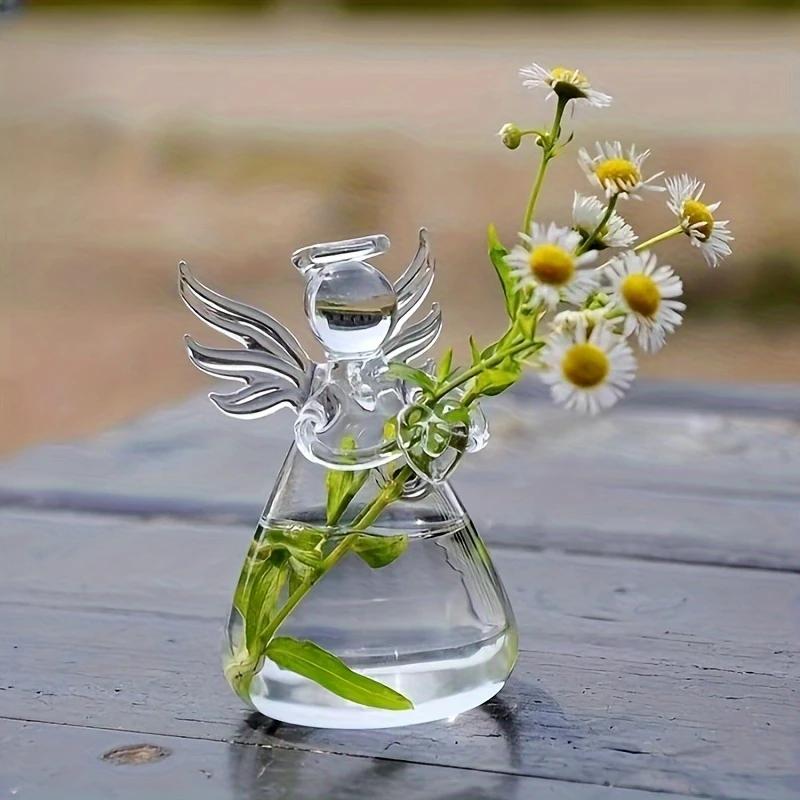 Angel Glass Vase Handmade Living Room Office Desktop Ornaments House Decorations Hanging Hydroponic Flowers Vase Transparent DIY
