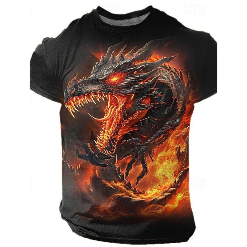Kurzärmeliges Herren Sommer Trend Cool Fliegender Drache Top Lässiges Kurzarmhemd
