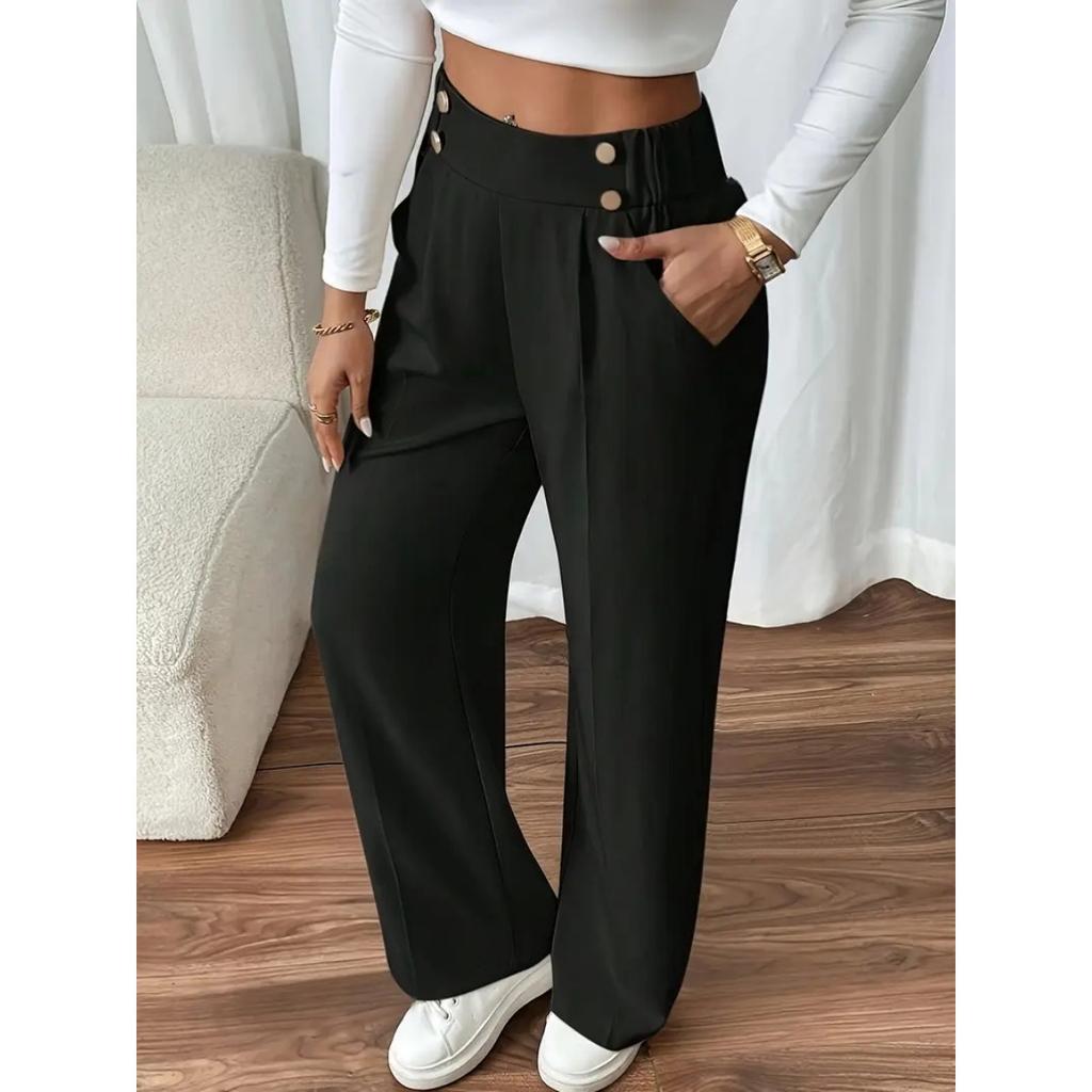 New Vertical Floor Length Casual Pants, High Waisted Pants, Loose and Elegant Straight Leg Women's Niche Design, Solid Color Pants