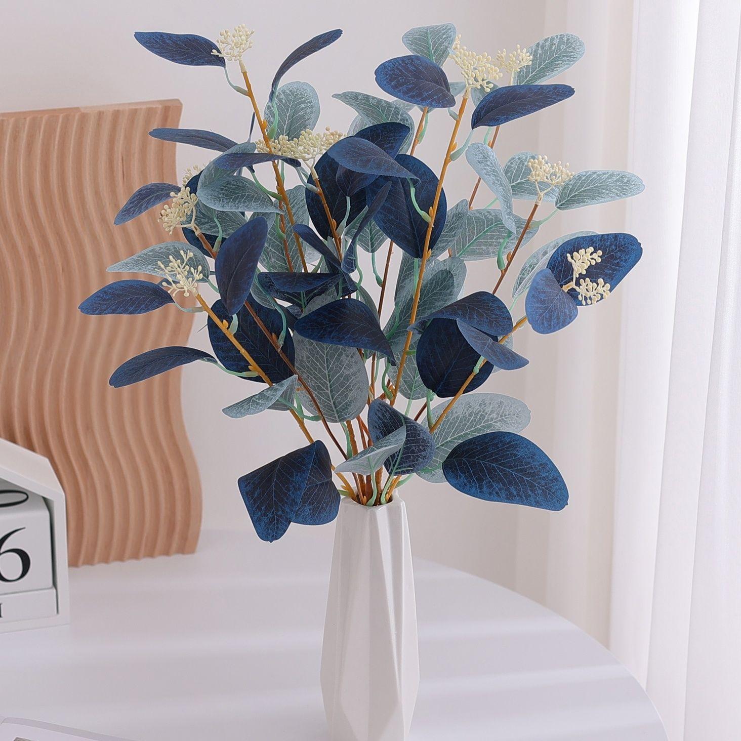 

Поддельные цветы в скандинавском стиле, имитация эвкалиптовых листьев, ветки эвкалиптовых листьев, цветочная композиция из зеленых растений, цветочный орнамент 2 dark blue + 2 light blue [excluding bottle]