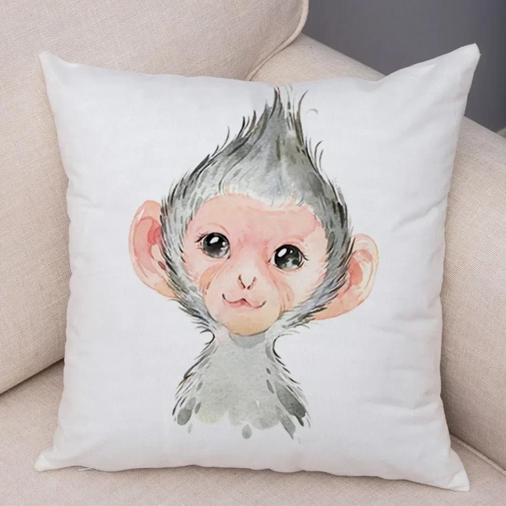 Aquarell niedliche Tier Kissenbezug Sofa Home Decor Zebra Giraffe Nilpferd Affe Löwe Fuchs Kissenbezug Kissenbezug