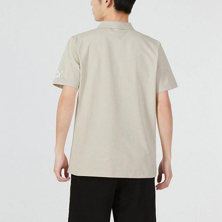 Puma Solid Color Logo Graphic Print Casual Short Sleeve Polo Shirt Unisex Tops Off-White 537039-64