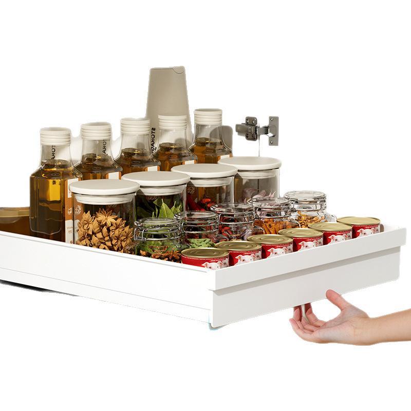 1Pc Kitchen Storage Rack With Slide Rails Pull-Out Drawer Type Storage Tray Spice Box Storage Rack For Cupboard Cabinet