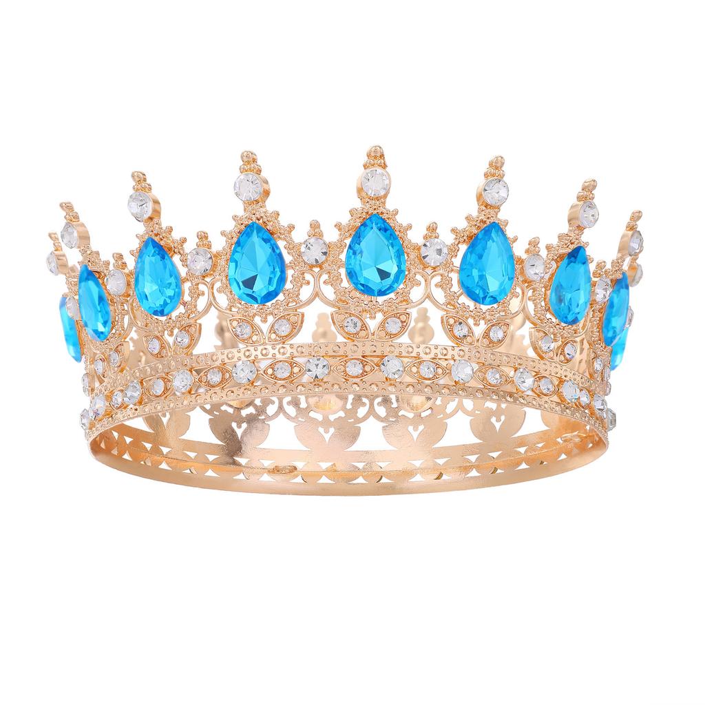 Baroque Round Crown Headwear European Style Bride's Wedding Dress Birthday and Coming of Age Gift Round Alloy Crown Hair Accessory
