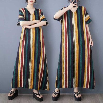 Summer Cotton and Linen Printed Loose and Simple Long Skirt for Women, Thin