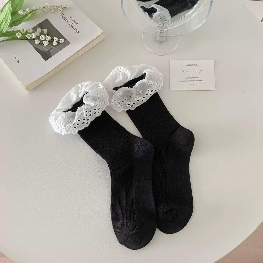 Gray Lace Socks Children'S Tube Socks Spring And Autumn Cotton Socks Ballet Girls Single Shoes Mary Jane Stockings