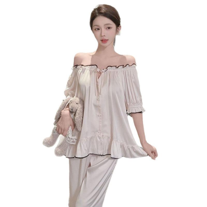1011 Summer New French Ice Silk Pajamas for Women, Sweet Princess Style, High-End Satin Thin Loungewear Set