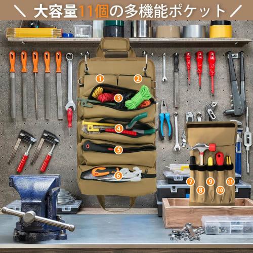 Choskiave Tool Bag, Multifunctional 3-Way Tool Bag, Heavy-Duty, 11 Pockets, Crossbody/Handheld/Wall-Mounted, Tool Storage, Shoulder Strap, Tool Case,