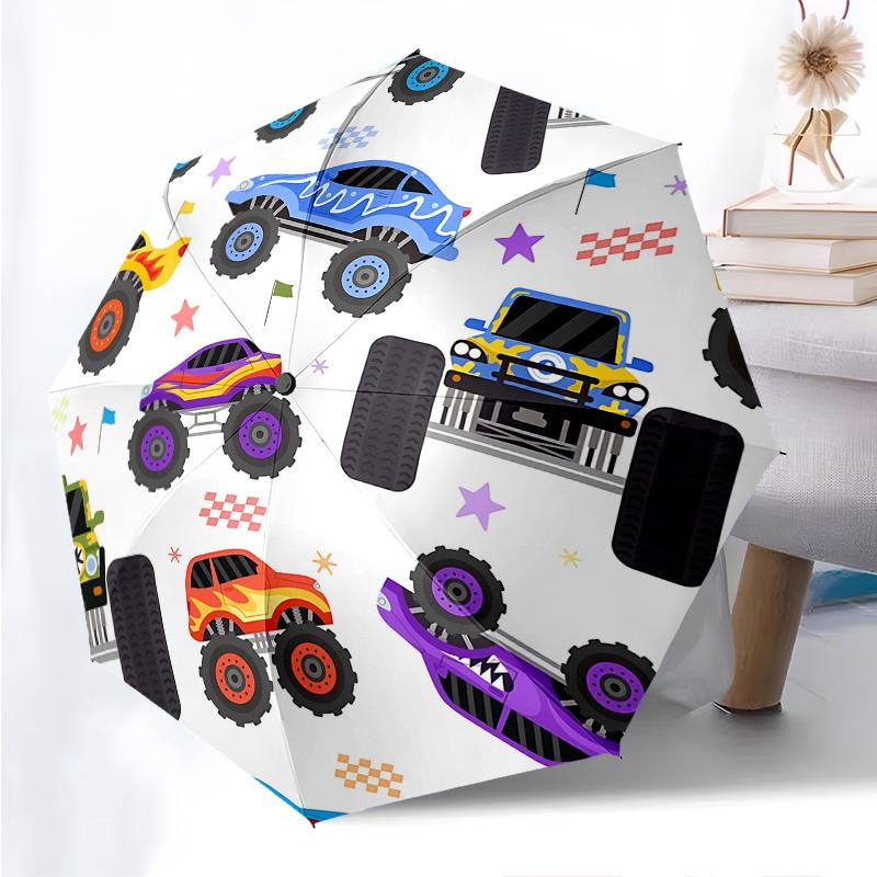 Cars Pattern Folding Umbrella Fashion Auto-Open 8 Iron Ribs Plastic Handle Foldable Sunshade Perfect Christmas Gifts