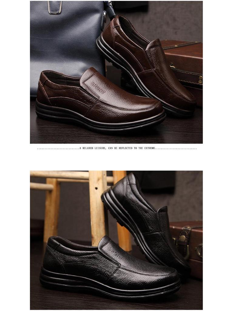Herrskor i mjukt läder, avslappnade oxläderskor för pappa - Vårkollektion, mjuk sula, affärsmässig rund tå (Modell 9886)