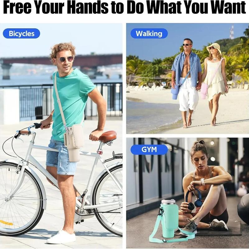 Neoprene Water Bottle 40oz Cover for Stanley Quencher Cup Insulated No-slip Anti-fall Protective Sleeve with Strap Pocket