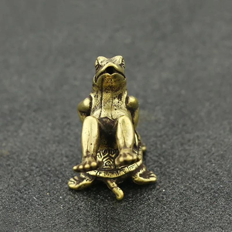 Retro Vintage Brass Turtle Back Frogs Micro Sculpture Tea Pet Collection Ornaments Home Decor Room Tabletop Handicraft Model
