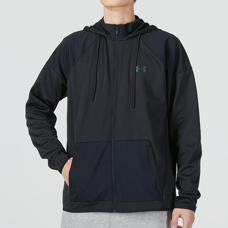 Under Armour Rush All Purpose Fz Printed Logo Sports Casual Hooded Jacket Men Jackets Black 1373719-001