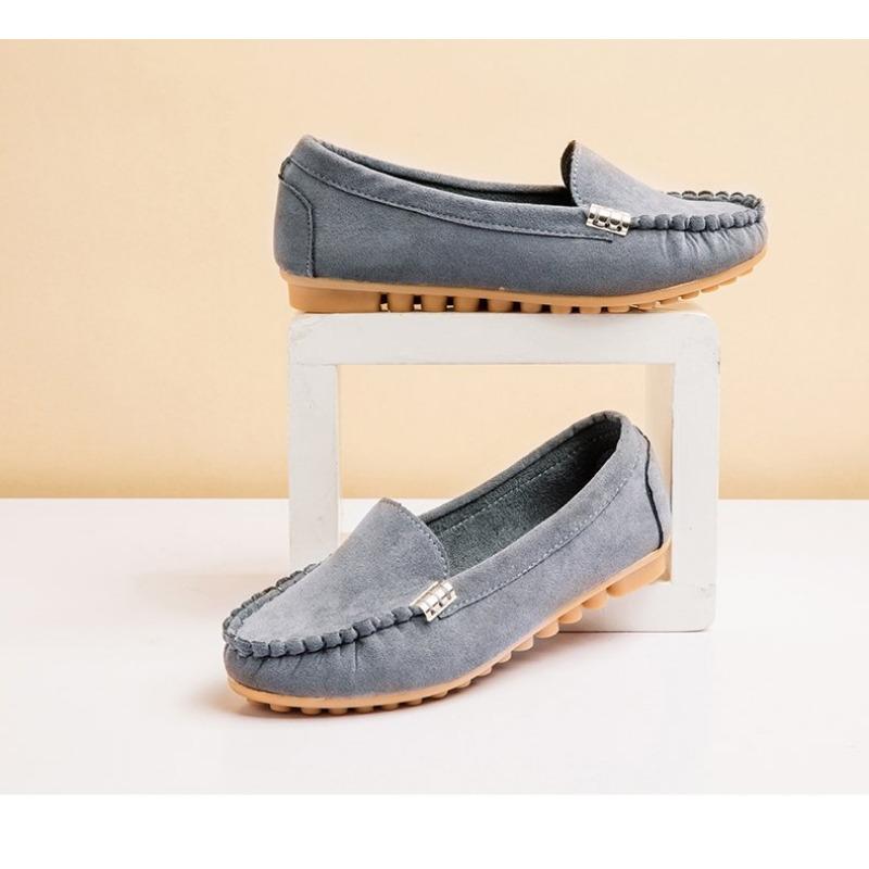Women's Flat Single Shoes Four Seasons Large Size Bean Shoes Frosted Breathable Shallow Flat Heel Versatile Non-slip Women's Shoes Trend