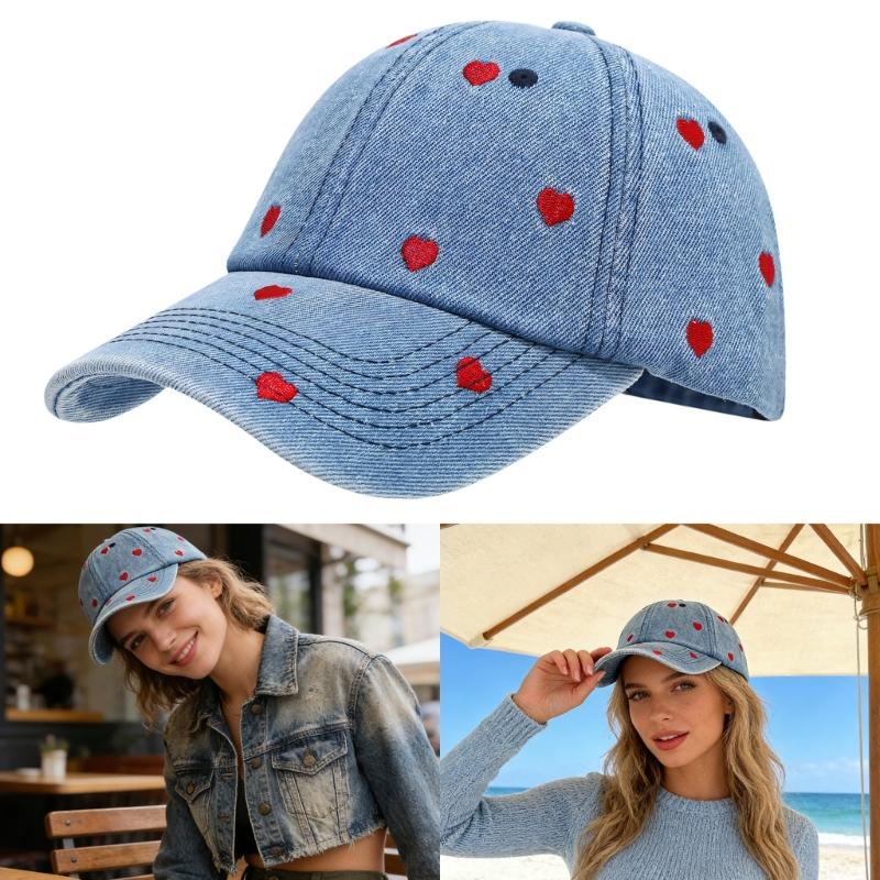 Fashionable Heart Embroidered Cotton Baseball Cap For Women Men Trendy Design Soft Comfortable Adjustable Size 54-60cm