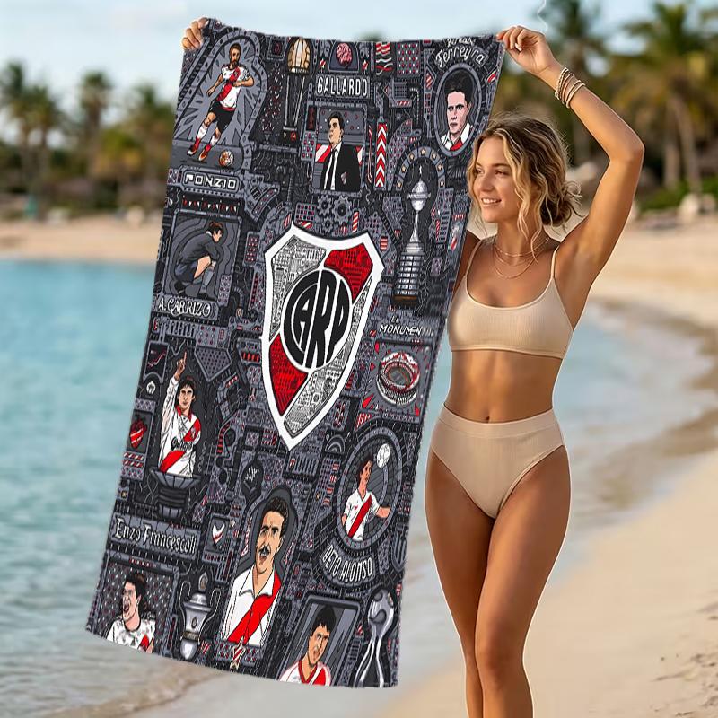 Beach Towel with Club Atlético River Plate Pattern - soft,absorbent,machine washable Lightweight&Modern,swimming,Travel Essentials