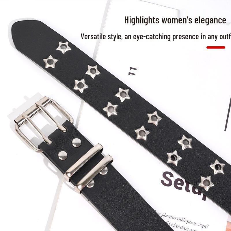 Korean Punk Star Double-Breasted Eyelet Leather Belt