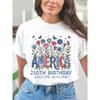 Women Cotton Short Sleeves T-shirts America Birthday Women's Tee Patriotic Floral Graphic Casual White Top