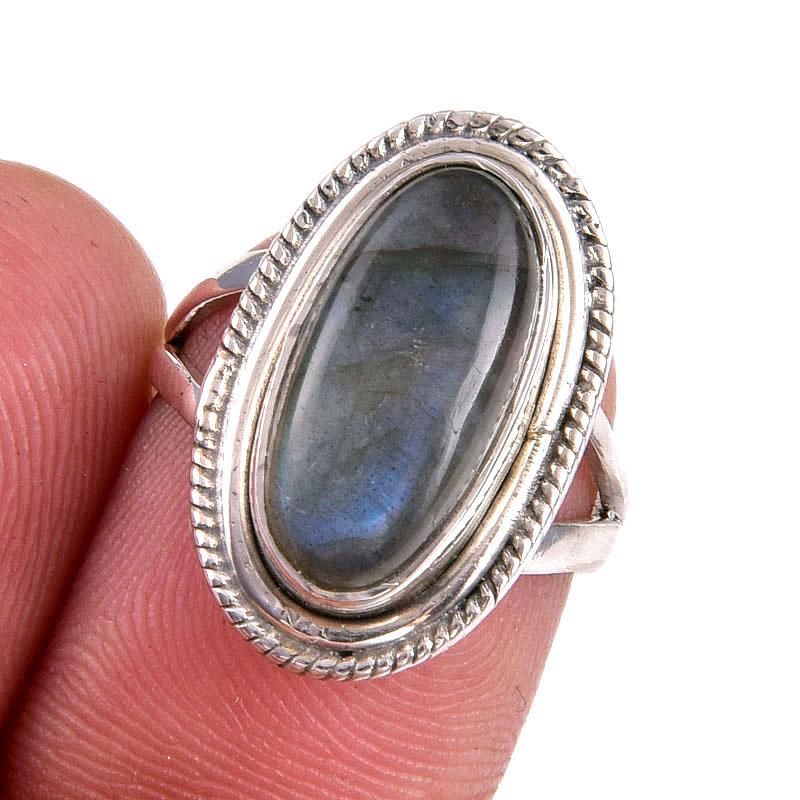 

Natural Labradorite Gemstone 925 Solid Sterling Silver Jewelry Ring S.5.5 M5u68