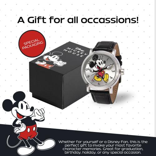 Disney W001868 Mickey Mouse Stříbrné hodinky s černým řemínkem pro muže