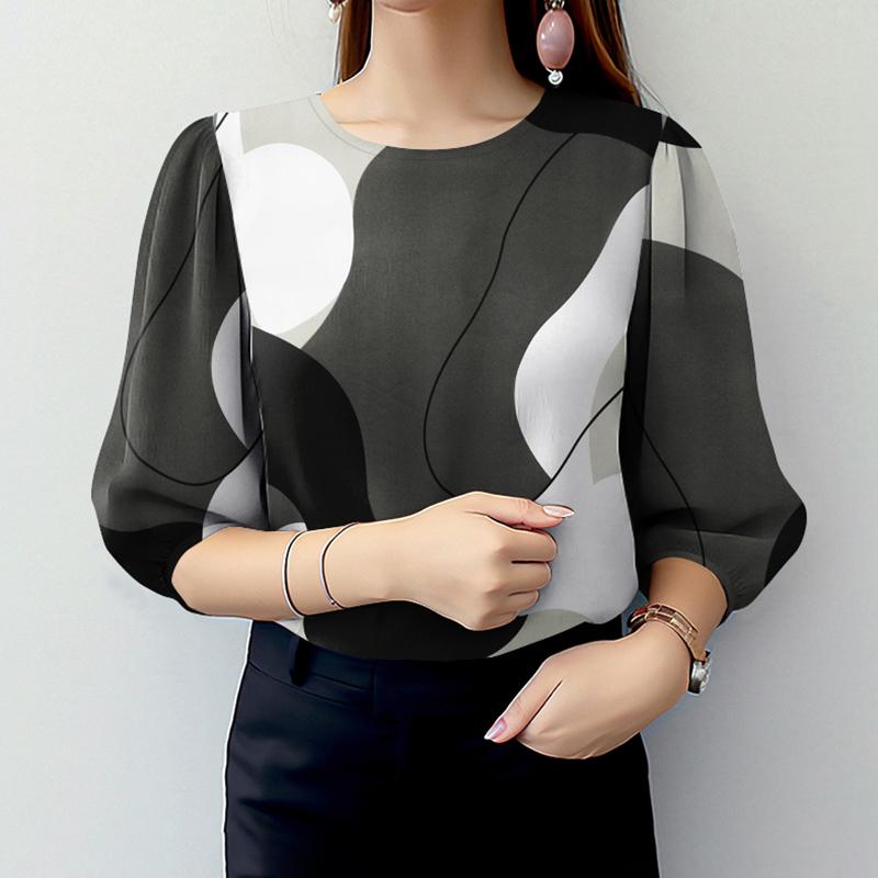 

ZANZEA Женская повседневная блузка с круглым вырезом и рукавом 3/4 с принтом