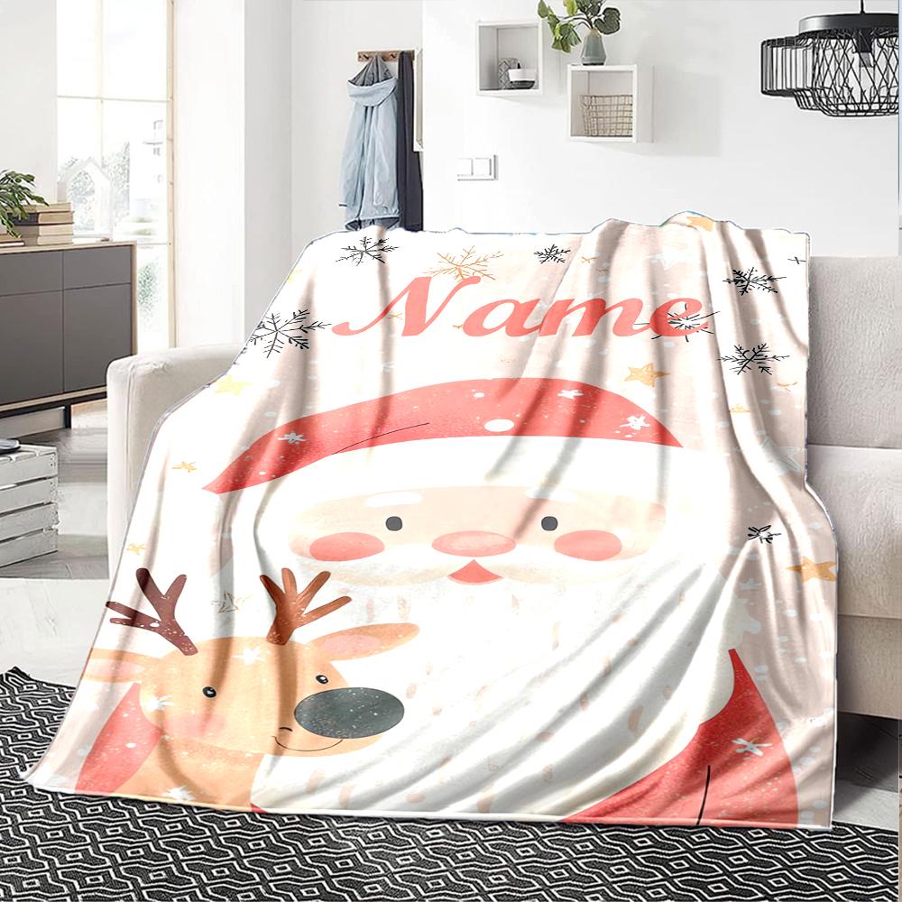 Custom Name Christmas Santa Claus Theme Printed Blanket - Perfect for Couch, Bed, Travel & Outdoor Use | Machine Washable, Cozy & Durable.