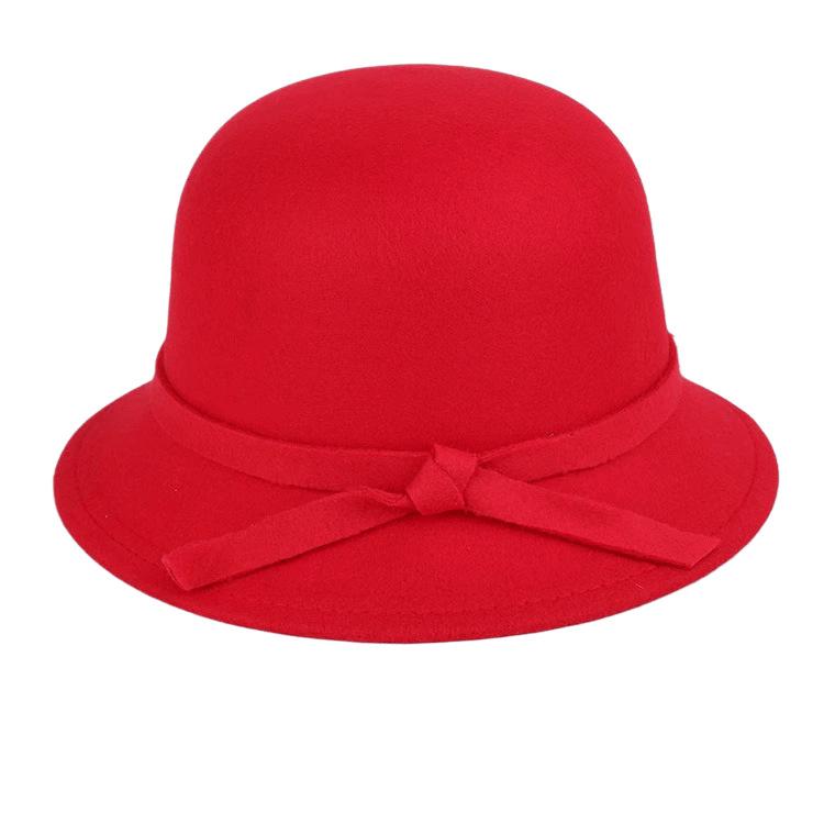Autumn and winter new women's woolen top hat Hepburn style small brim basin hat pearl decoration French retro fashion shows small face