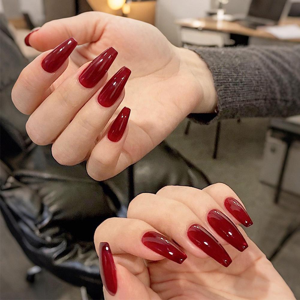 24pcs Gradient Color False Nail Mid-length Full Cover Reusable Fake Nail Press On With Jelly Glue Nail Accessories for Girl Lady